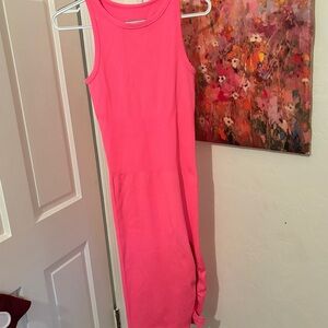 OQQ Hot Pink Ribbed Bodycon Midi Tank Dress | Size Small